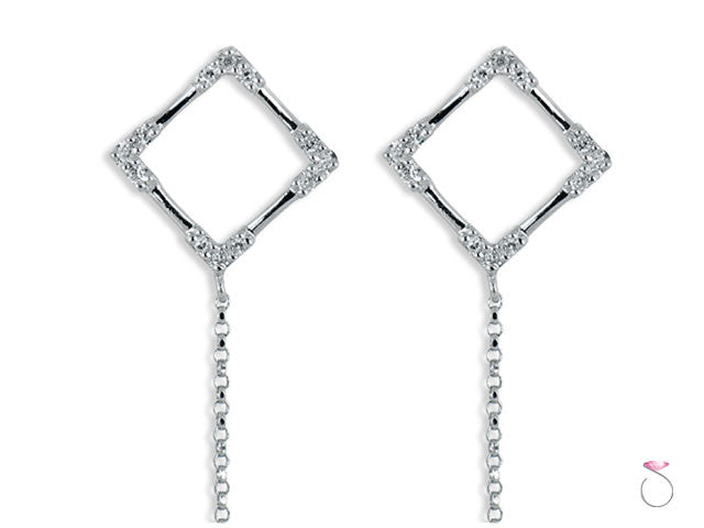 Square Dangle Diamond Earrings in 18K