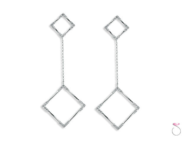 Diamond 18K White Gold Square Dangle Earrings