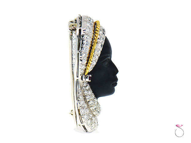 Platinum Veiled Lady Brooch with Diamonds, Rubies and Ebony