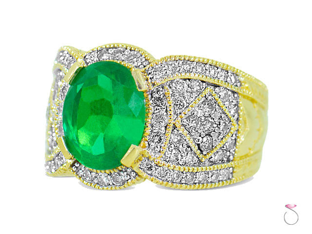 4.00ct Emerald oval diamond estate ring in 14KY gold