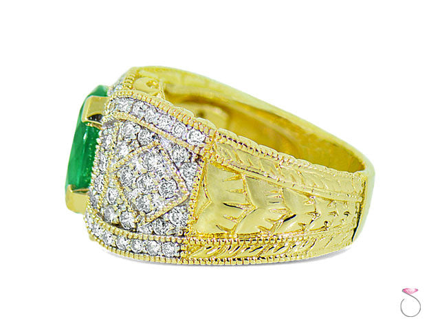 4ct oval shape green emerald diamond gold ring
