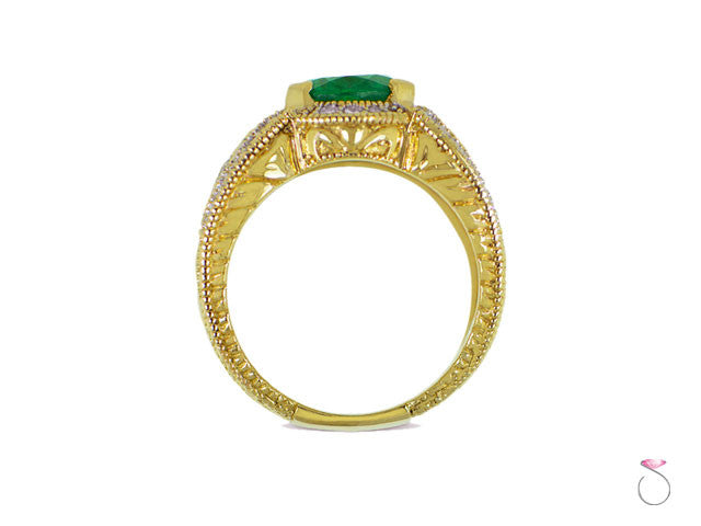 4ct oval cut green emerald diamond gold estate ring