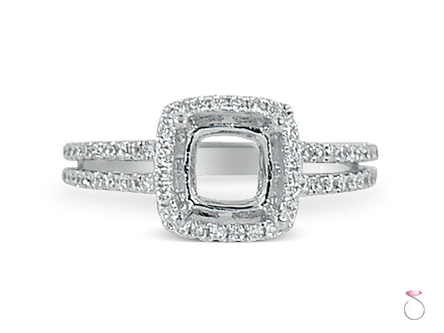 Diamond Cushion Halo Engagement Ring Setting in 18K white gold