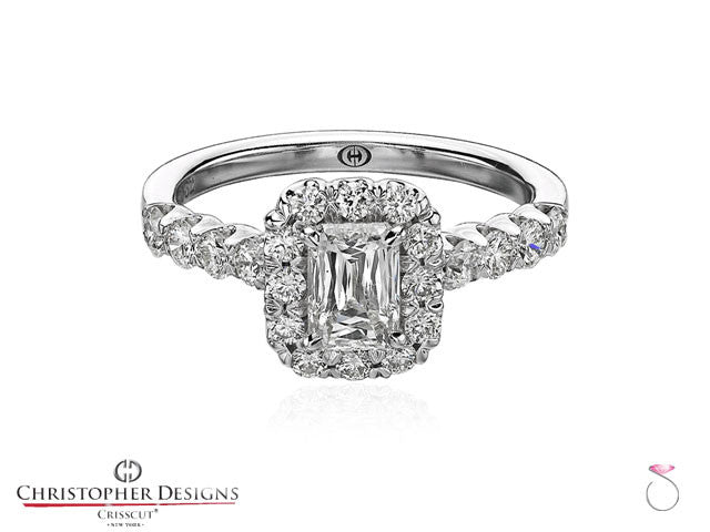 Christopher Designs Emerald Shape Diamond Halo Engagement Ring G52-EC100