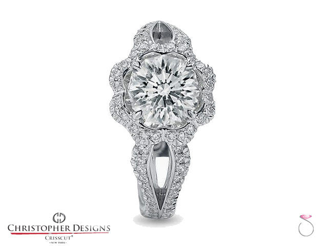 Christopher Designs Flower Halo Diamond Engagement Ring Style: G78-RD150