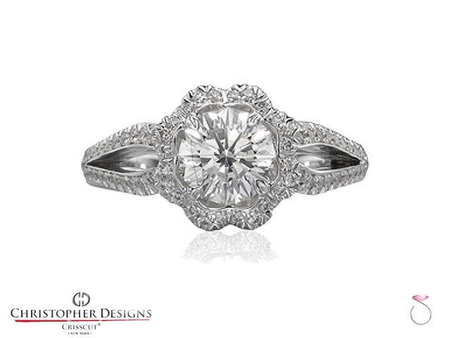 Christopher Designs Flower Halo Diamond Engagement Ring Style: G78-RD150