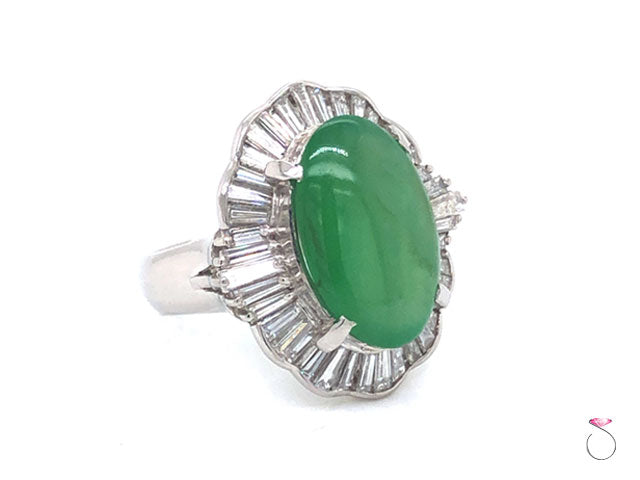 Vintage Grade A Apple Green Jadeite Jade Ballerina Diamond Ring, GIA Jade Report