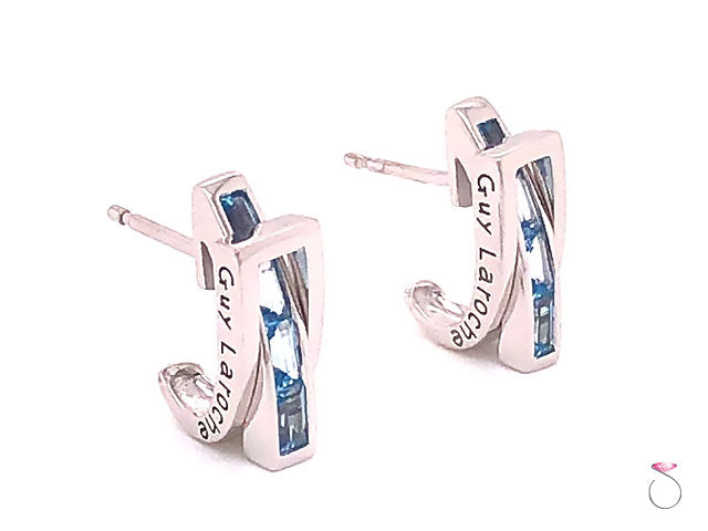 Guy Laroche Aquamarine Designer 18K Huggie Earrings