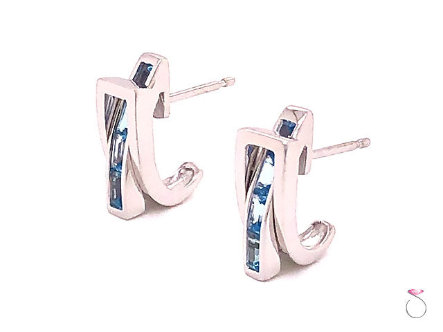 Guy Laroche Aquamarine Designer 18K Huggie Earrings