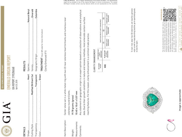 5 Carat Fine Colombian Heart Shape Emerald & Diamond Pave' Platinum Ring, GIA