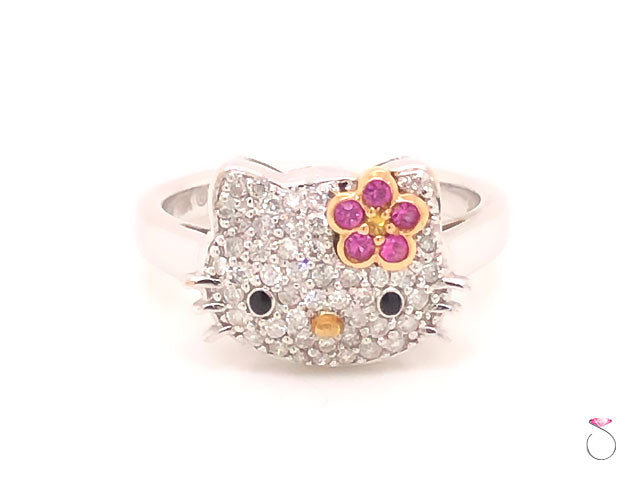 Kimora Lee Simmons Sanrio Hello Kitty 18k White Gold Diamond & Sapphire Ring