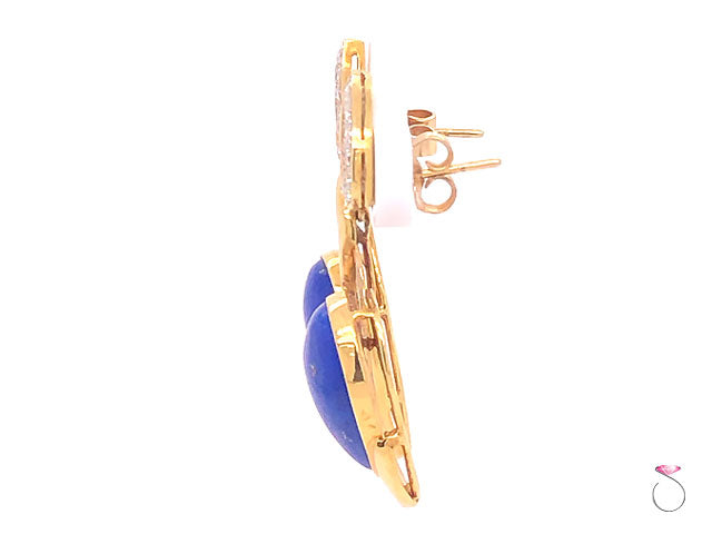 Vintage Lapis Lazuli and Diamond Dangle Earrings