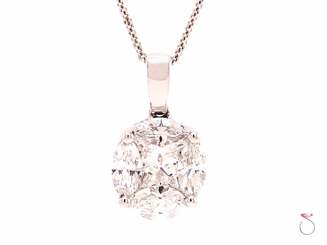 Solitaire 1.02 ct Round Diamond Pendant Illusion Set For 5 ct. Look in 18K Gold