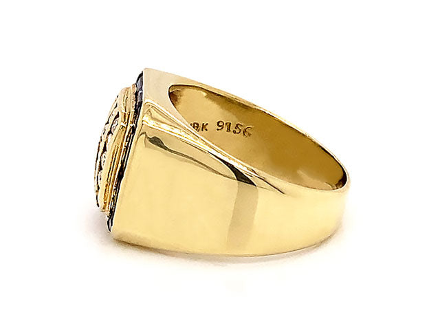 Mens Diamond & Sapphire Pinky Ring, 14K Yellow Gold. D.0.40, S.0.52 CTW