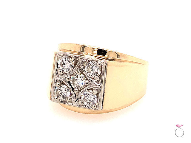 Men's Five Diamond Ring in 14K And Platinum. Pinky Ring
