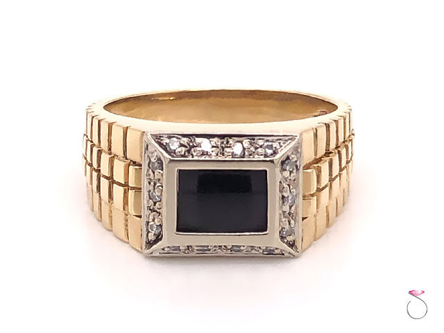 Mens Onyx and Diamond Ring in 14K Yellow – SOLITAIRE JEWELERS