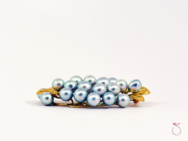 Ming's Hawaii Silver Blue Pearls Large Cluster Brooch in 14K