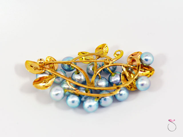 Ming's Hawaii Silver Blue Pearls Large Cluster Brooch in 14K