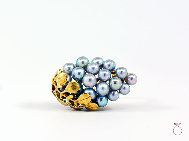 Ming's Hawaii Silver Blue Pearls Large Cluster Ring in 14K