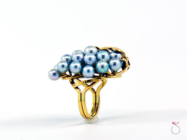Ming's Hawaii Silver Blue Pearls Large Cluster Ring in 14K