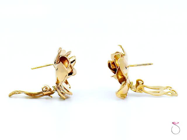 MING'S Hawaii 3D rose Earrings 14K Yellow Gold, Post & Clip Back Earrings