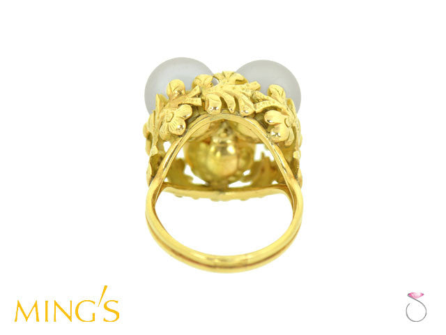 Ming's Hawaii Ring Plum Blossom 3 White Pearls in 14K Gold
