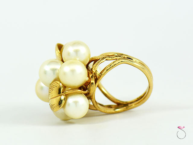 MING'S HAWAII LARGE WHITE AKOYA PEARLS GRAPE CLUSTER RING