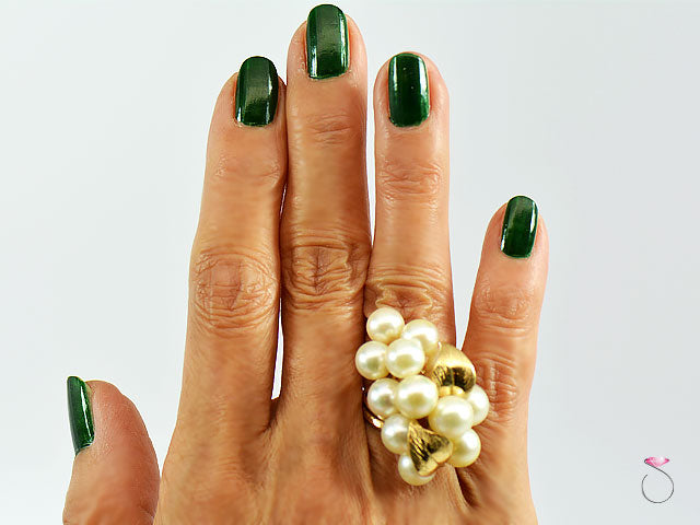 MING'S HAWAII LARGE WHITE AKOYA PEARLS GRAPE CLUSTER RING