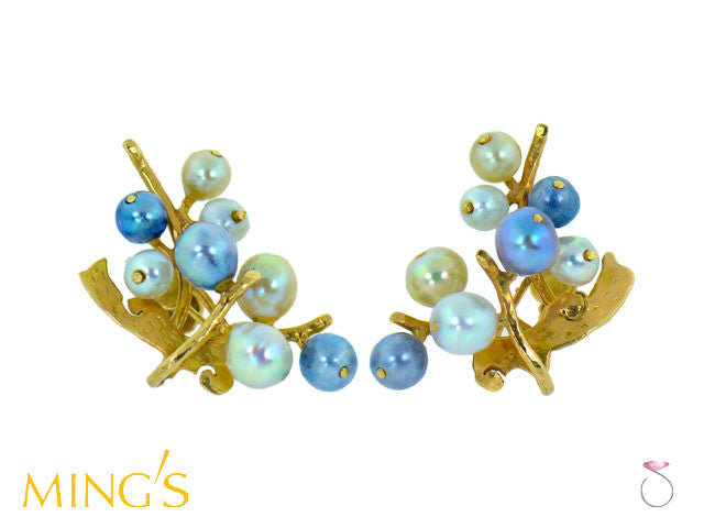 Ming's Honolulu Multi Color Pearls Branch 14K Gold Earrings