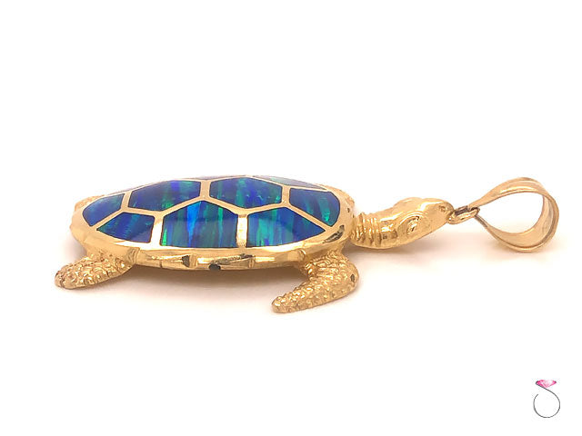 Turtle Pendant in 14k Yellow Gold With Black Opal Enlay