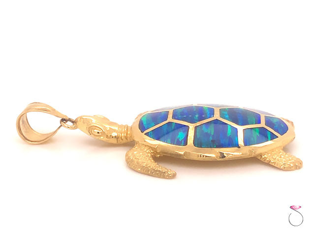 Turtle Pendant in 14k Yellow Gold With Black Opal Enlay