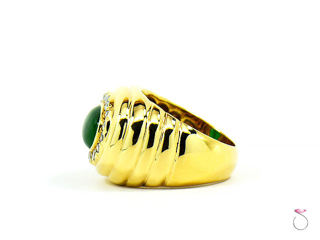Men's Natural Green Jadeite Jade Diamond Ring, 18K Yellow Gold