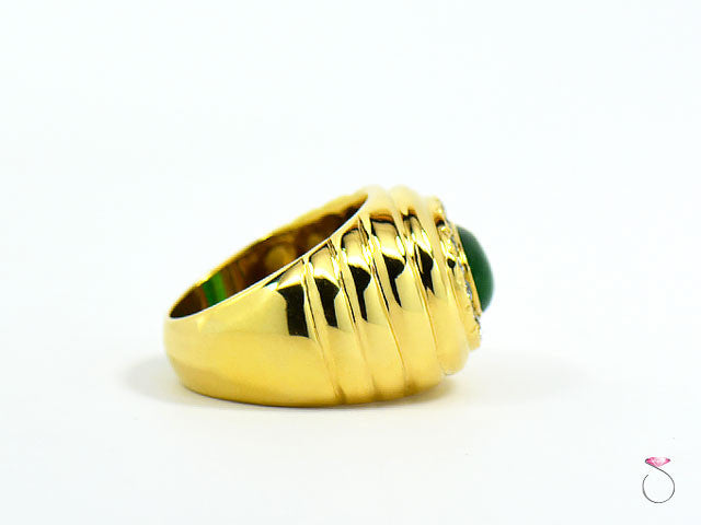 Men's Natural Green Jadeite Jade Diamond Ring, 18K Yellow Gold