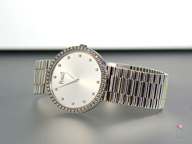 Piaget 18K Traditional Mecanique Watch. Original Diamond Dial & Bezel G0A37045
