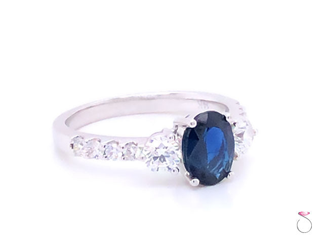 Sapphire & Diamond Engagement Ring in 14K White Gold