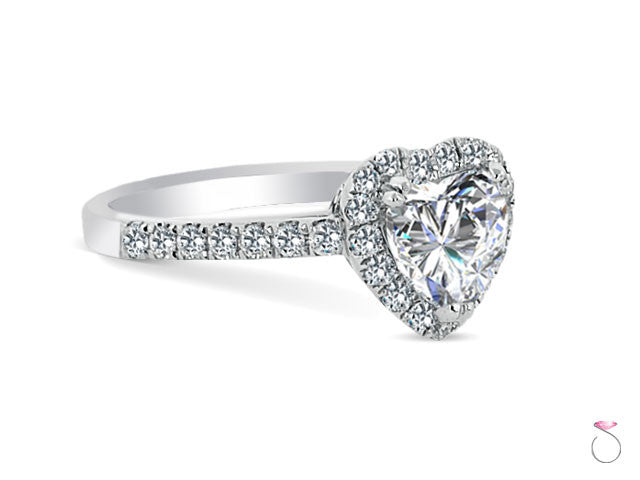 Heart Shaped Diamond Halo Engagement Ring 1.01ct in 18K