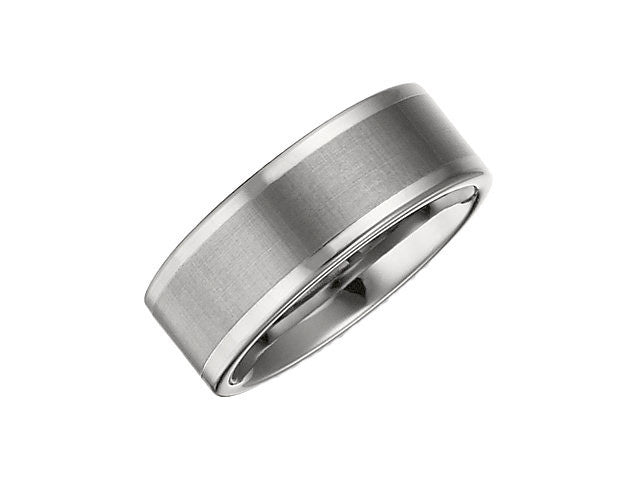 Men's Wedding Bands & Rings,Tungsten 8.3mm Flat Band with Satin Finish Center