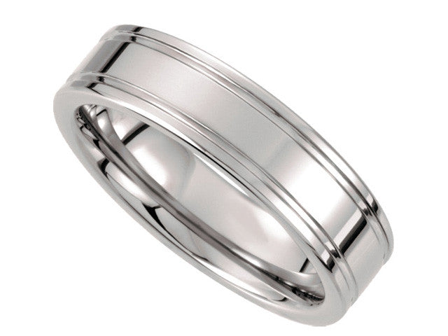 Wedding Bands,White Tungsten 6.3mm Grooved Band