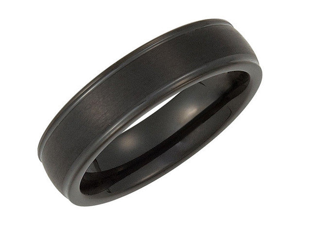 Tungsten 6.3mm Black Immersion Plated Ridged Domed Band with Satin Center,Tungsten Men Bands