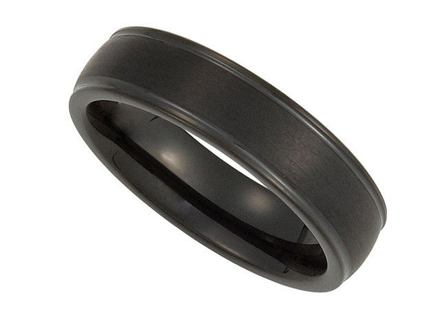 Tungsten 6.3mm Black Immersion Plated Ridged Domed Band with Satin Center