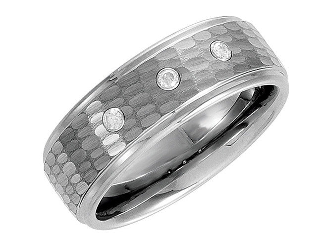 Wedding rings and Bands, Tungsten 8.3mm Ridged Diamond Bark Finish Band