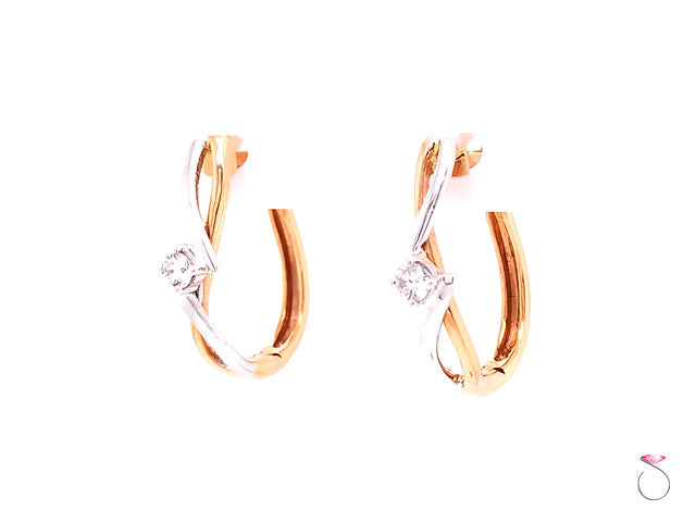 Diamond Small Twist Hoop Earrings, 0.10 Carat,18K White & Rose Gold Earrings