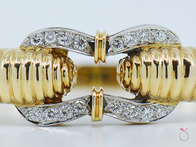 Vintage 14K Yellow Gold Diamond Bangle Bracelet, 1.50 ctw Stunning