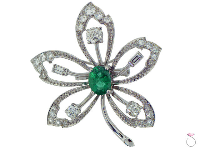 Victorian estate 2.10ct emerald 1.75ctw diamond brooch hawaii online sale