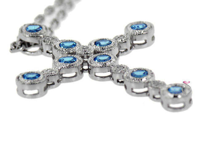Diamond Aquamarine Cross Pendant Gucci Chain in 14K