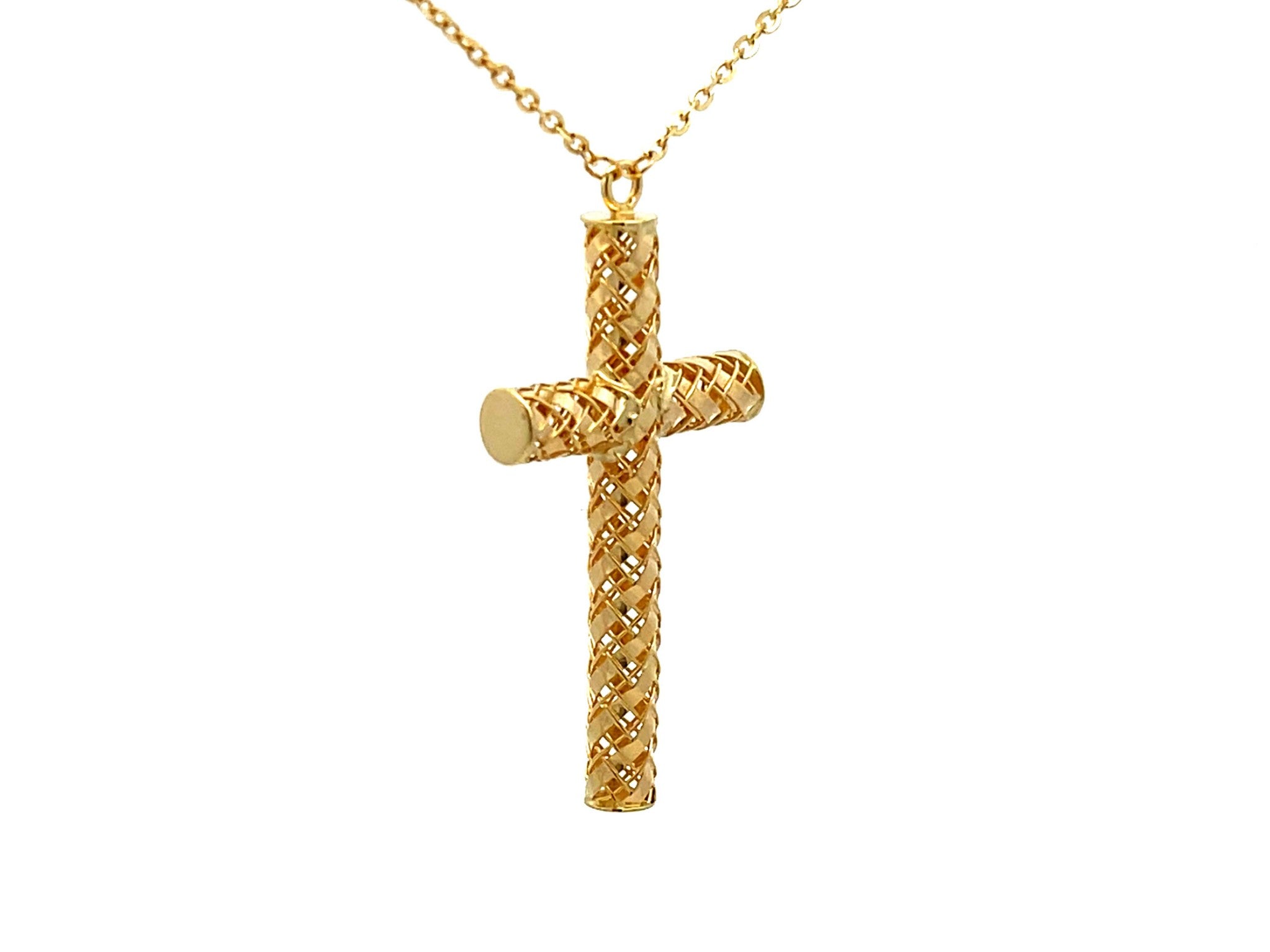 Textured Gold Cross Necklace in 14k Yellow Gold