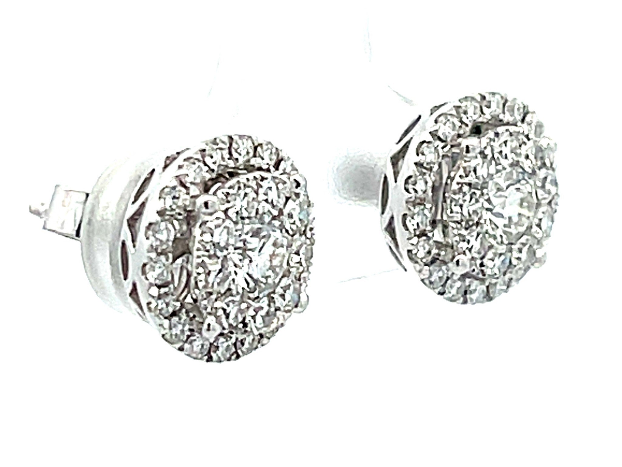 Double Diamond Halo Stud Earrings in 18k White Gold