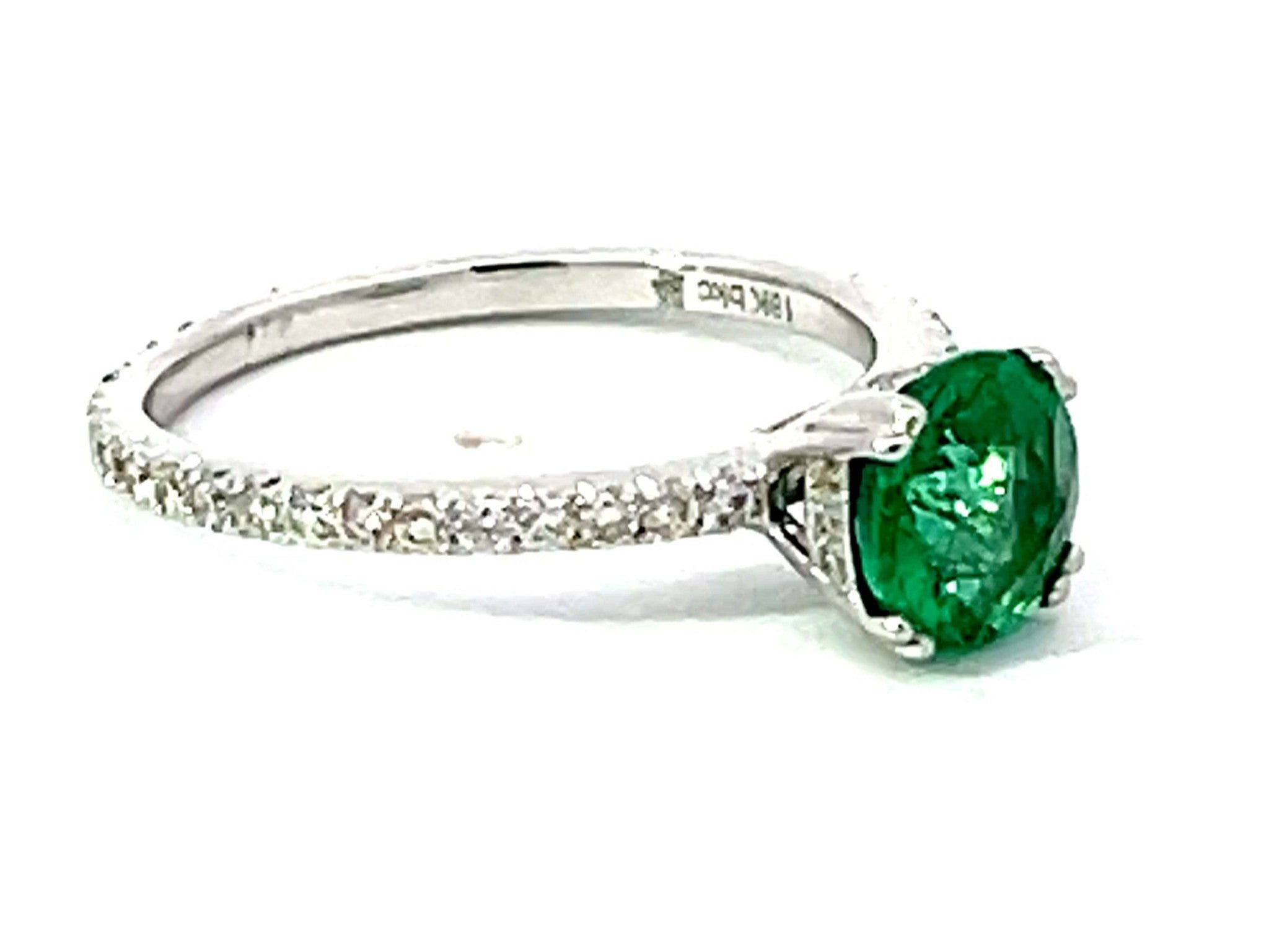 Colombian Emerald Diamond Band Ring Solid 18k White Gold