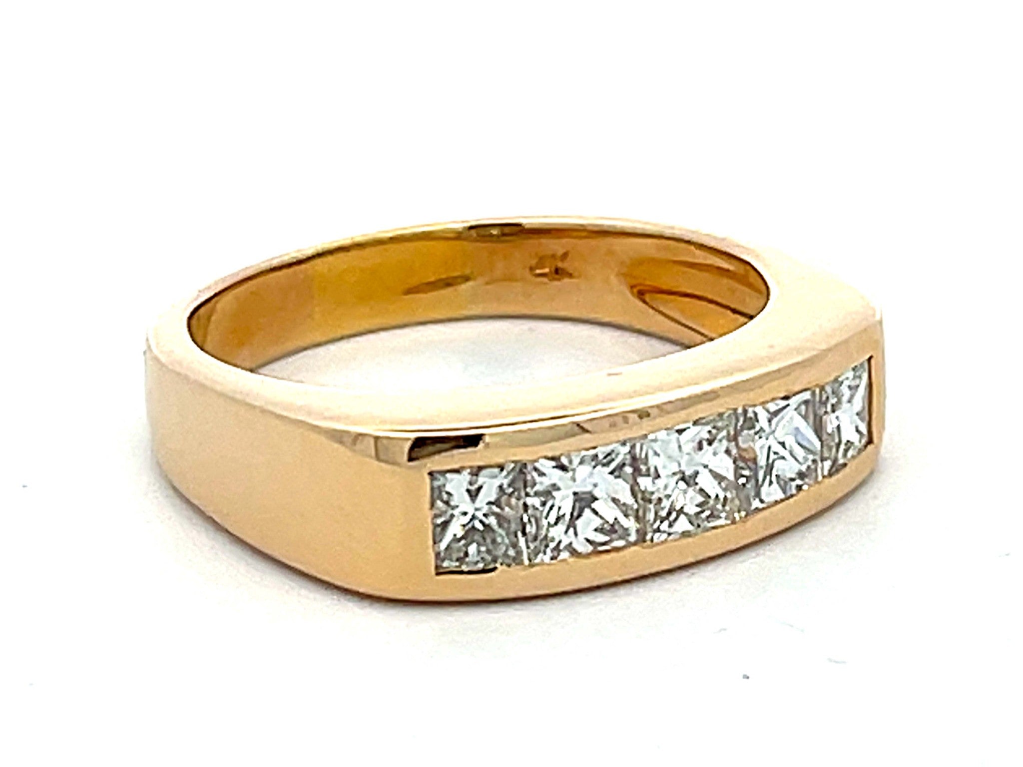 Mens 2 Carat 5 Princess Cut Diamond Band Ring in 14k Yellow Gold