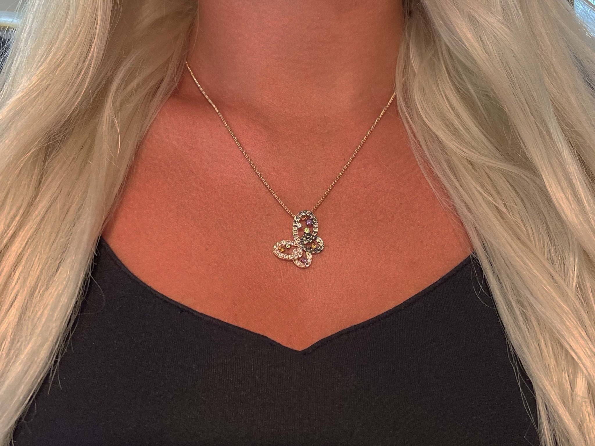 LeVian Multi Gemstone Butterfly Necklace in 14K Rose Gold
